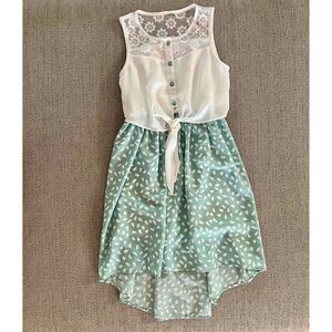 Sunny Fashion Sleeveless Floral Lace Girls Dress Size 8 White Green Patterned